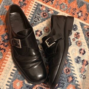 Men's Black Leather Monk Strap Buckle Shoes- unverified ‘Prada’